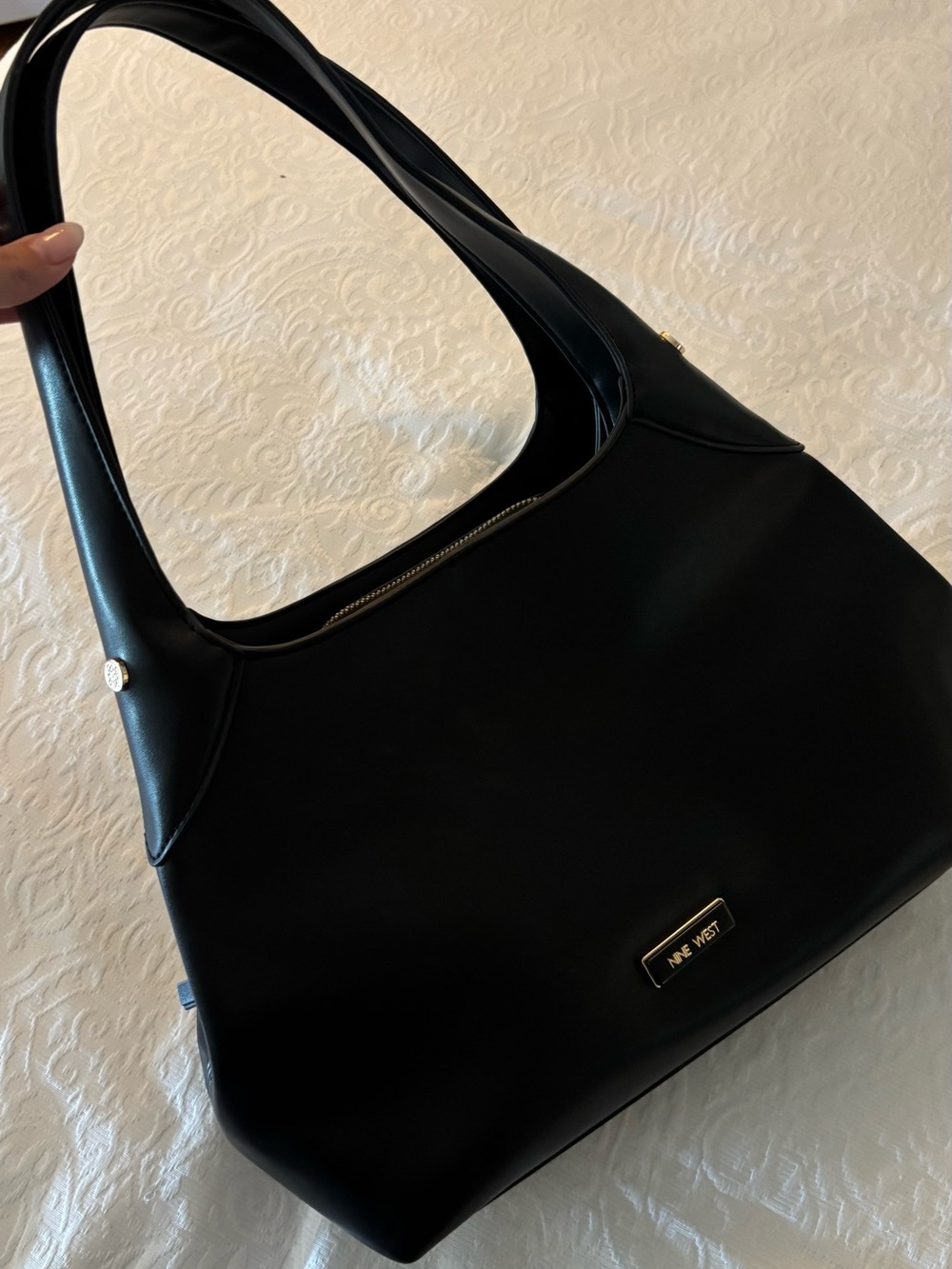 Nine West Black Double-Handle Shoulder Bag with Gold Logo